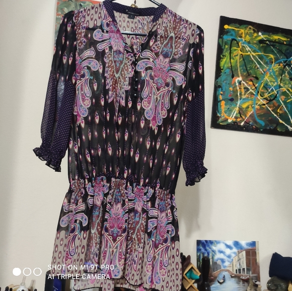 Twenty One Boho Style sheer black & purple blouse 👚 (Small) 💜💗🖤🤎🤍 - Picture 13 of 16